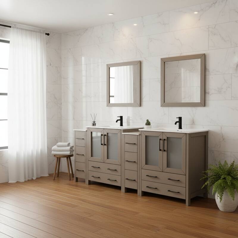 Vanity Art 84" Double Sink Bathroom Vanity Set 10 Dove-Tailed Drawers 4 Cabinets 2 Shelves, Soft-Closing Doors with Free Mirror