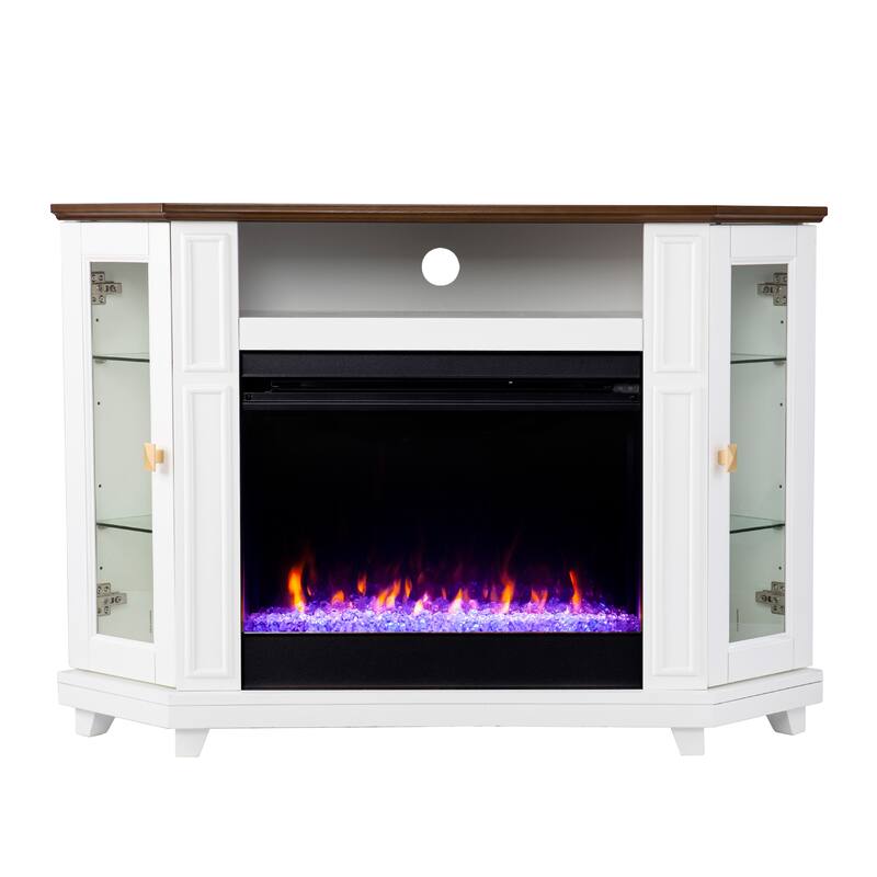SEI Furniture Daventry Transitional White Wood Color Changing Fireplace