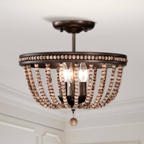 Ovid 16 Inch Bead Vintage Semi Flush Mount 3-Light