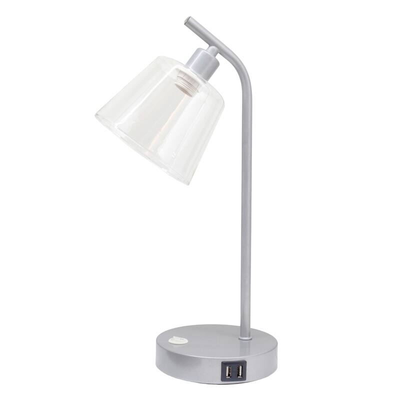 Curved Arm Desk Lamp with Glass Shade - 15.75" - Silver