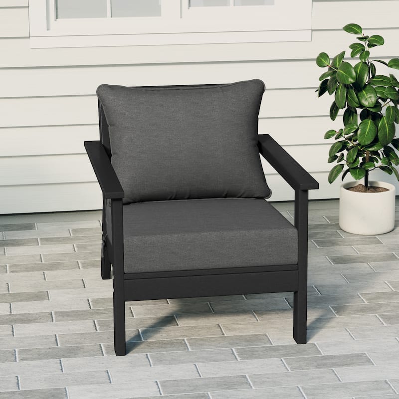 Birchwood All Weather HDPE Outdoor Patio Deep Seating Black Club Chair With Cushions (1-Piece)