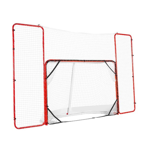 slide 2 of 10, White-Red Steel Hockey Goal with Side Nets for Training and Outdoor Play