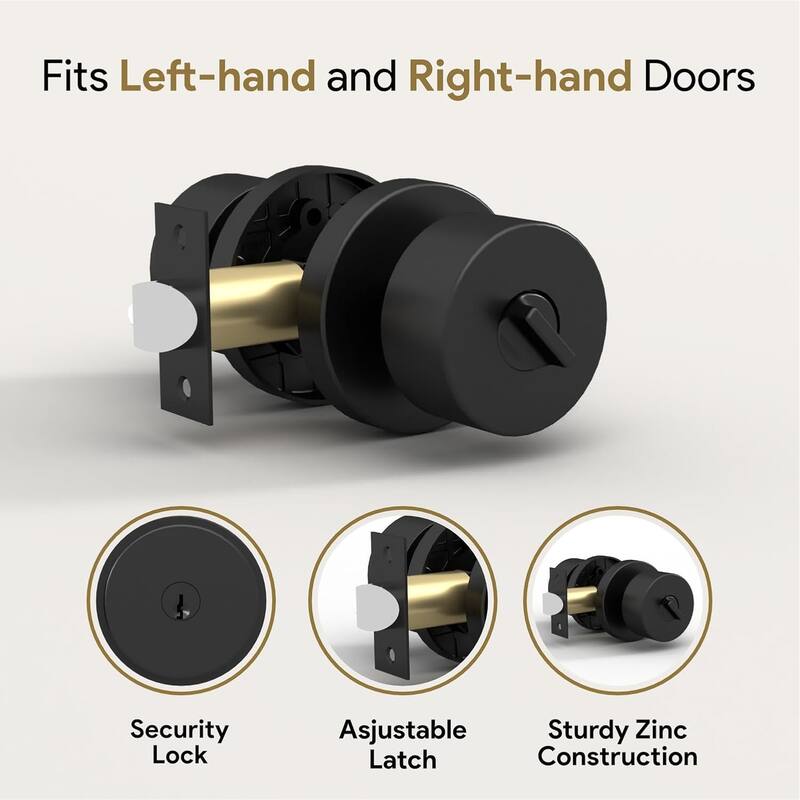 Mega Handles BUENA Entry Door Knob | Secure Lockset | Reversible Design | Heavy-Duty Zinc | Fits Left and Right-Handed Doors