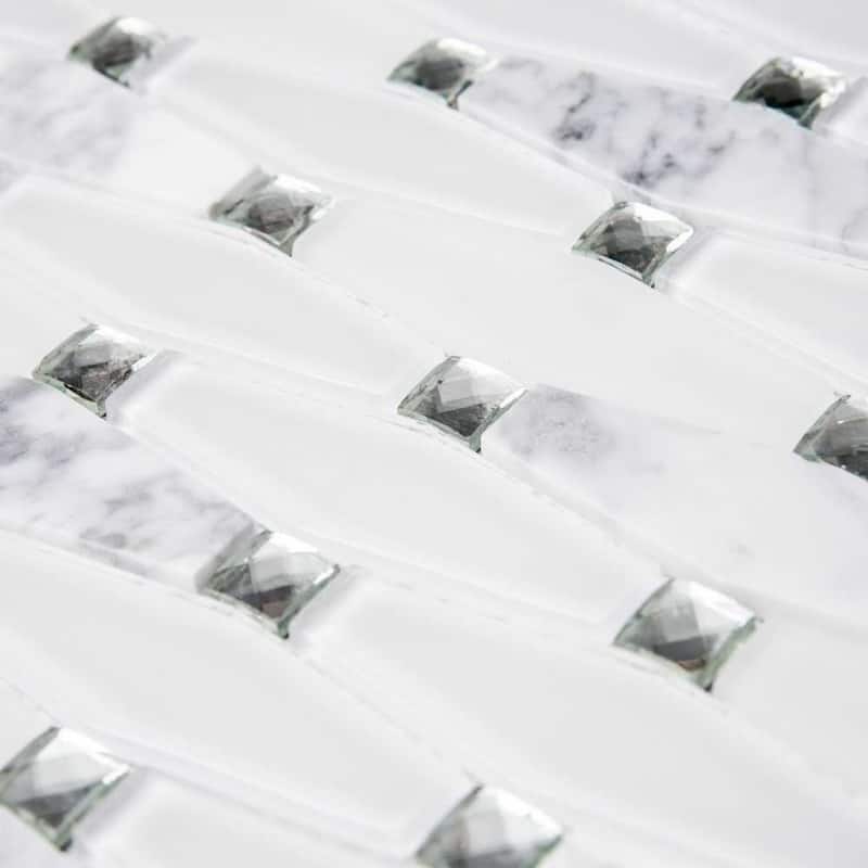 Carrara Diamond 12x12 White Polished Glass Mosaic Tile - Wall, Backsplash