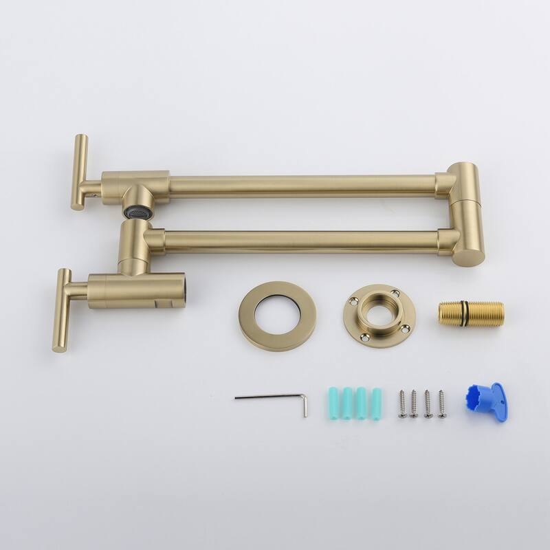 Double Handle Single Hole Wall Mounted Pot Filler Faucet - 25.98-in L x 8.66-in H