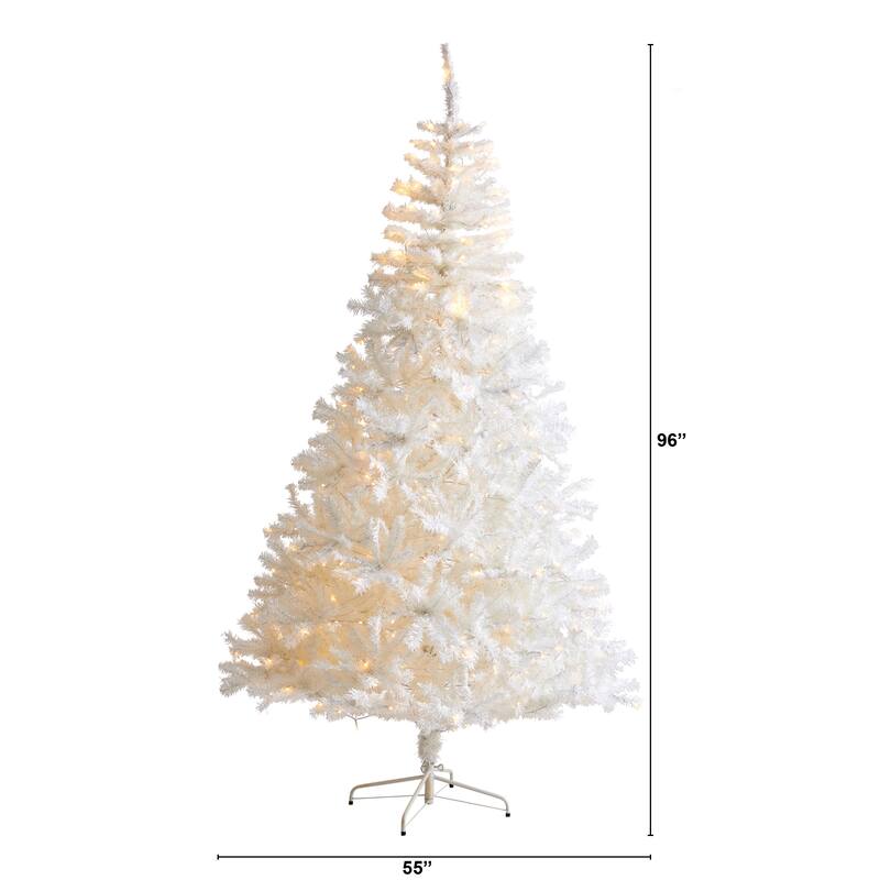 8' White Christmas Tree with 1500 Branches and 450 LED Lights