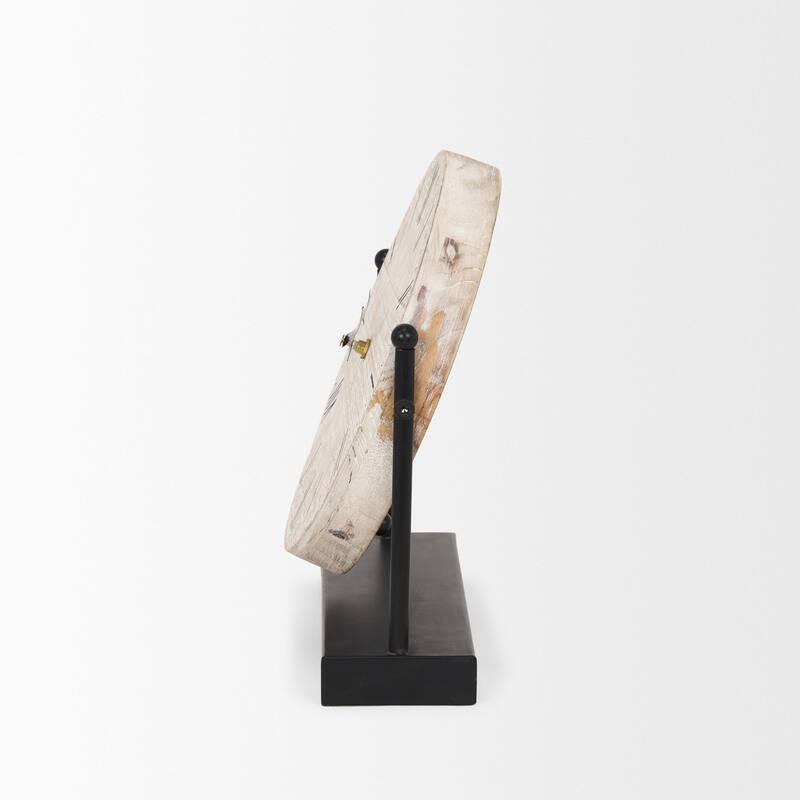 Raja Matte Black Metal w/ Wood Table Clock - 10.4L x 3.2W x 11.0H