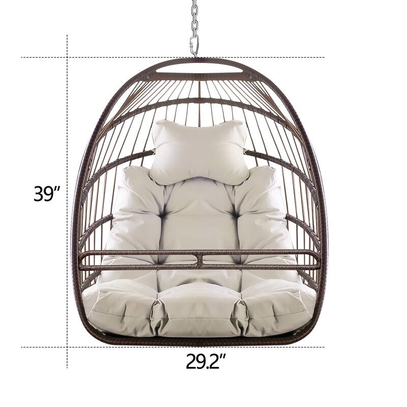 Swing Hammock Egg Basket Chairs, UV Resistant Cushion Hanging Chair, Foldable Frame Ceiling Rattan Chair