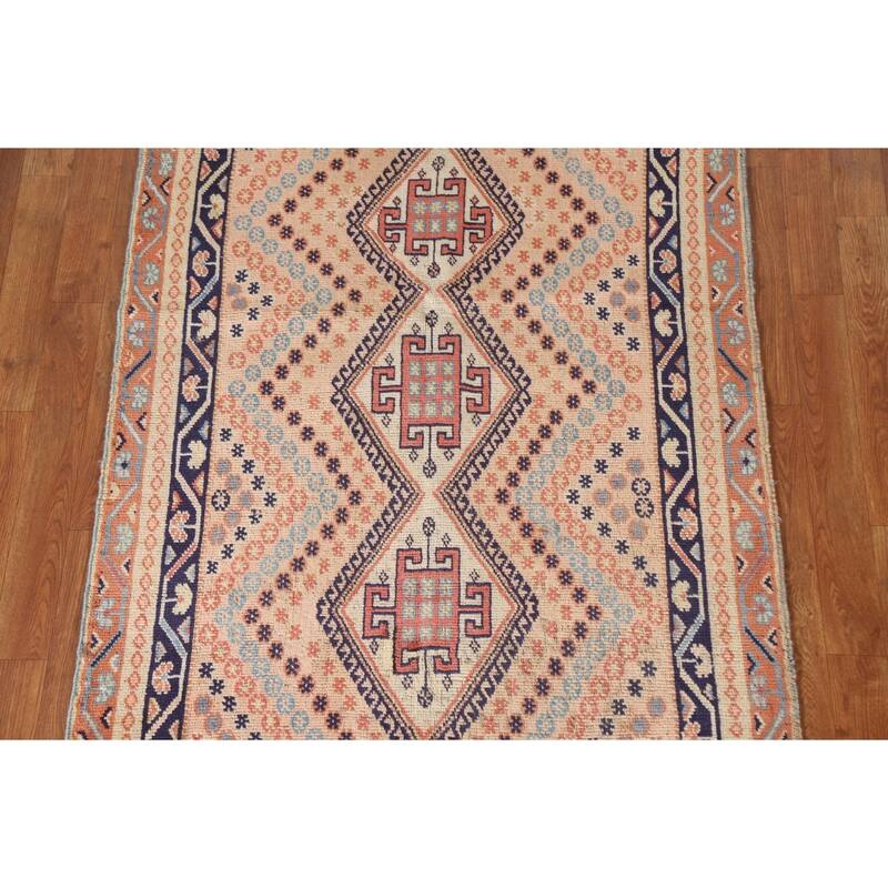 Peach / Pink Shiraz Persian Vintage Area Rug Hand-knotted Wool Carpet - 3'5"x 4'7"