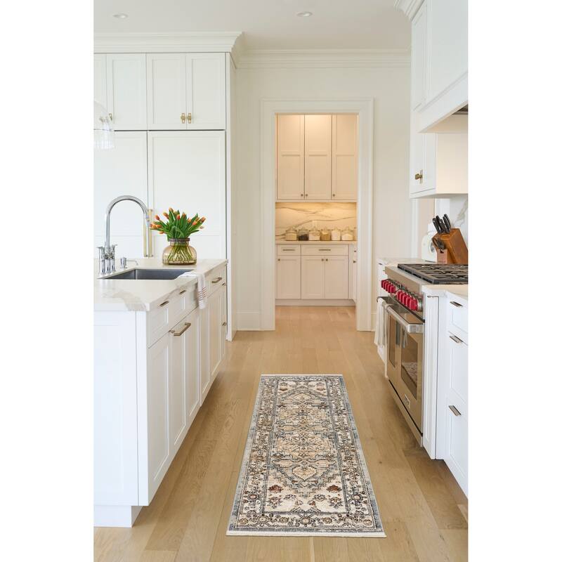 Nourison Pardis Indoor only Blue Persian Area Rug - Blue/Taupe - 2' x 6'