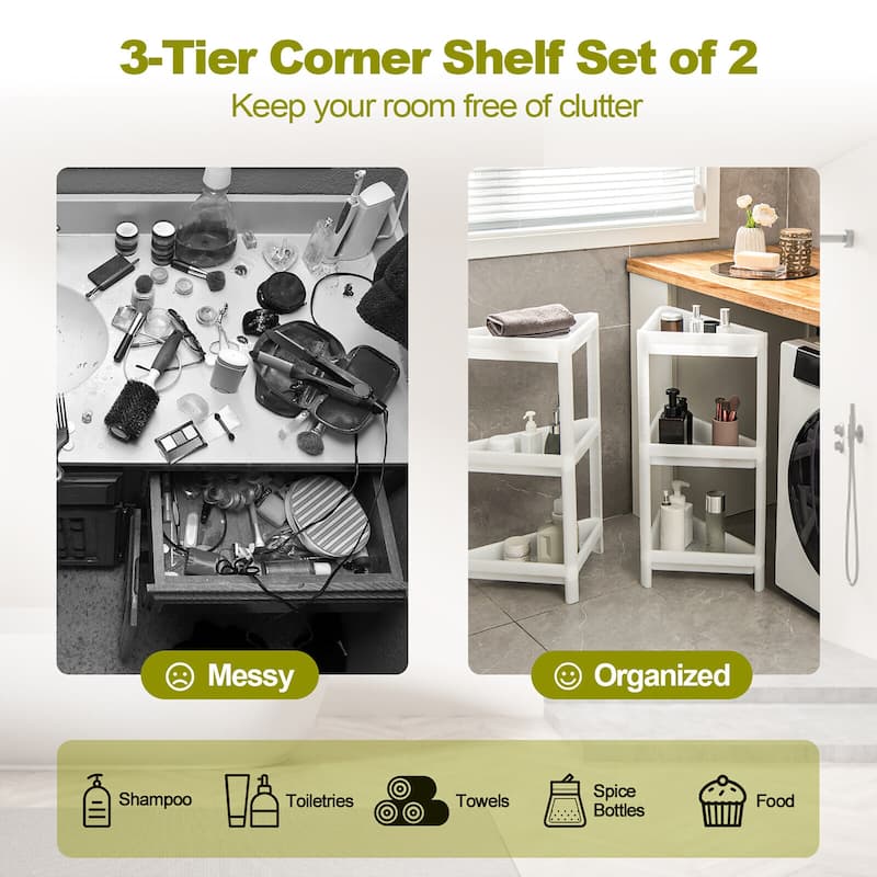 Gymax 2PCS 3 Tier Detachable Floor Corner Shower Shelf Counter Corner