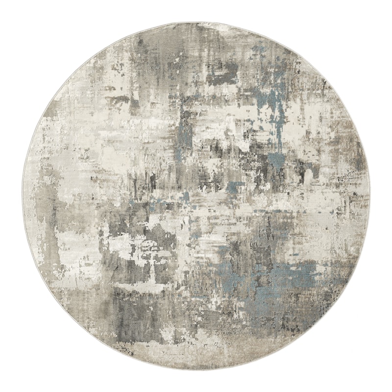 N Natori Serengeti Brushstroke Abstract Area Rug - 6'7" Round - Blue/Smoke
