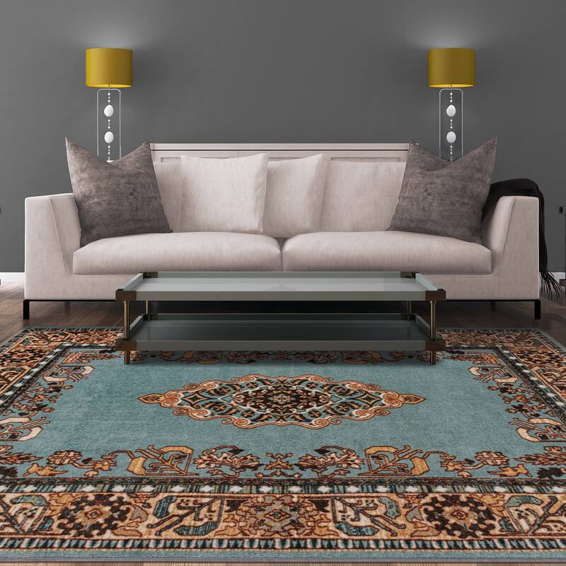 Superior Floral Scroll Medallion Washable Indoor Runner or Area Rug - 4' x 6'