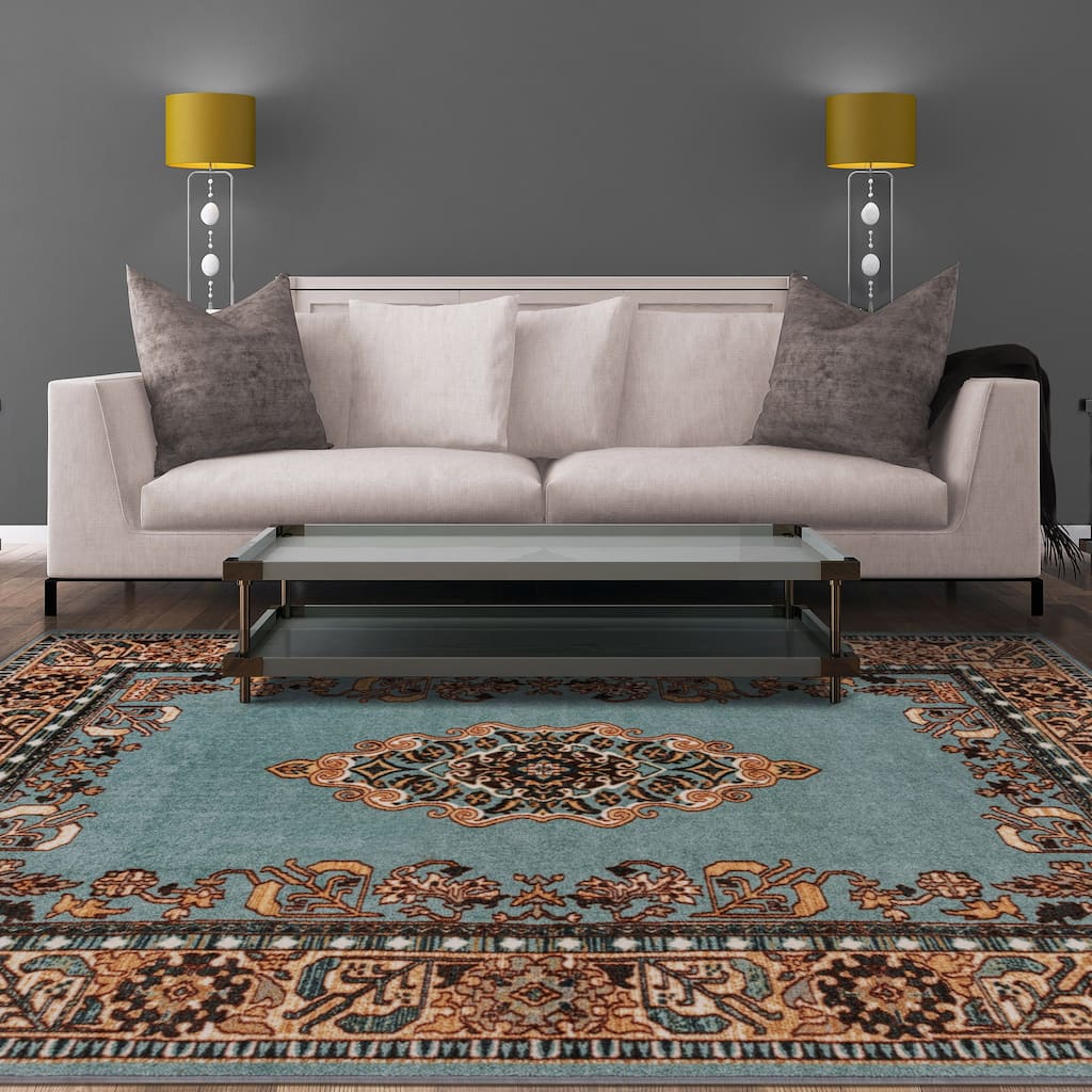 Superior Floral Scroll Medallion Washable Indoor Runner or Area Rug