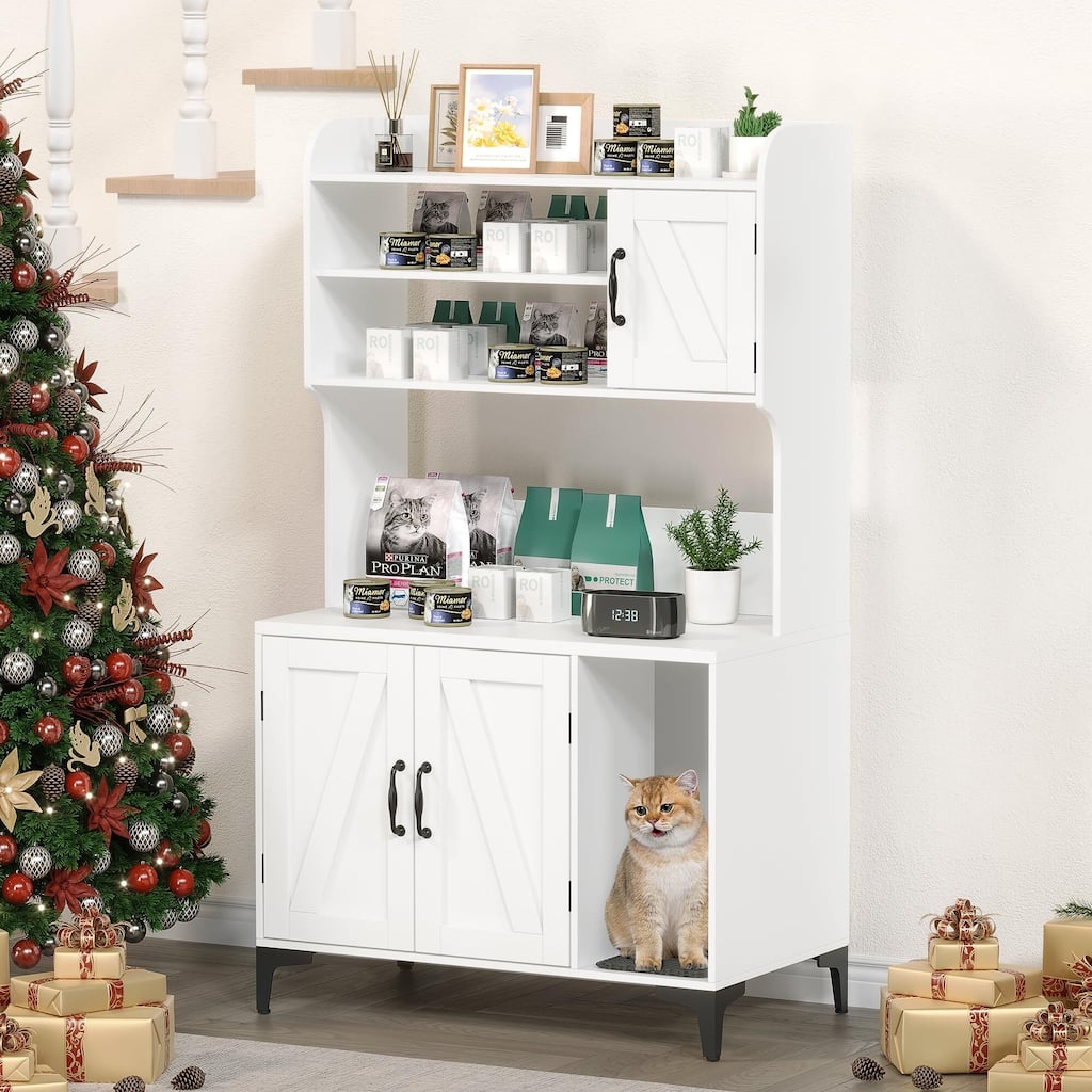 Cat Litter Box Furniture,Hidden Cat Box Enclosure with Shelf Storage