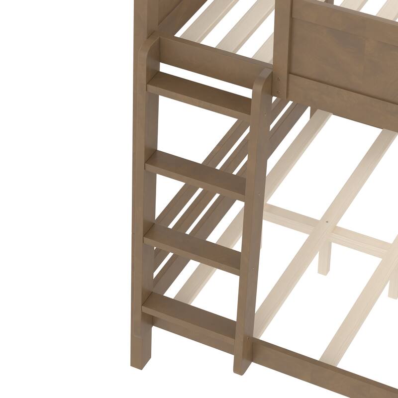 Wood Bunk Bed with Storage Shelves and Bookshelf, Ladder & Guardrails, Detachable Design
