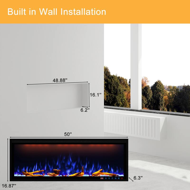 Clihome 42-88" Recessed Wall-Mounted Smart Control Electric Fireplace