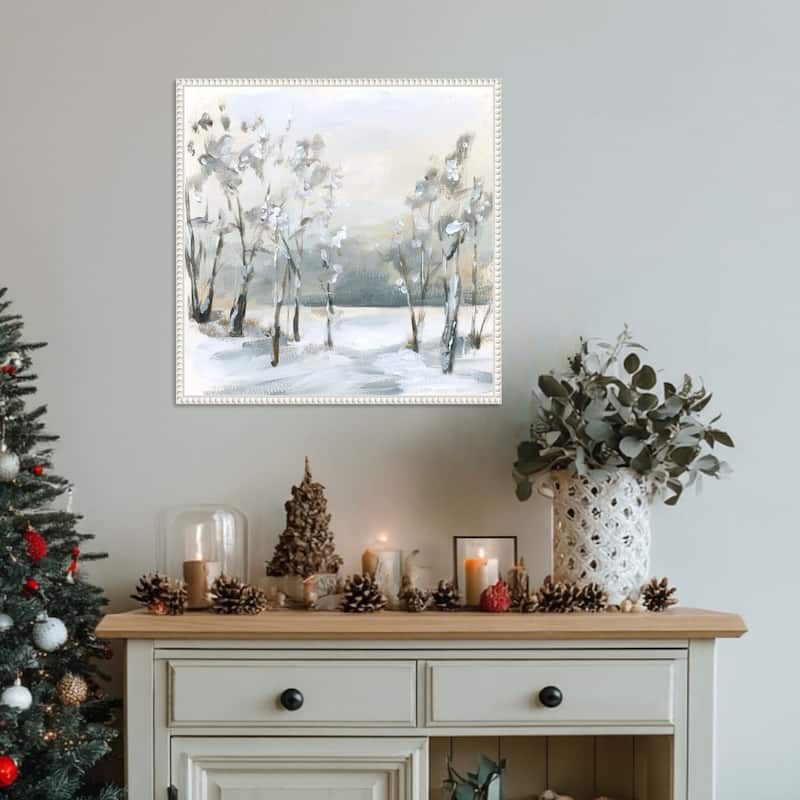 Snowy Winter Trees by Katrina Pete (22 x 22 in.), Framed Canvas Wall Art Print - Sylvie Beaded White