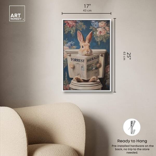 dimension image slide 9 of 24, Rabbit in Garden Toilet Bathroom Wall Art Canvas Print by Art Remedy