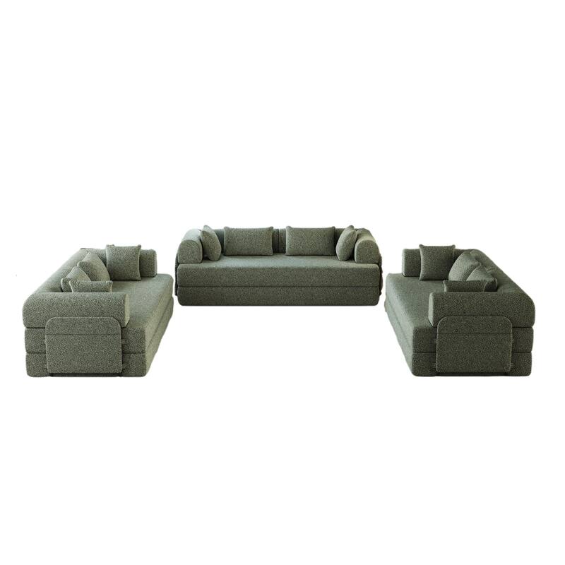 Anmytek 78.7" Chenille Convertible Sleeper Sofa Bed - 3PCS with Cylindrical Pillow & Side Pocket