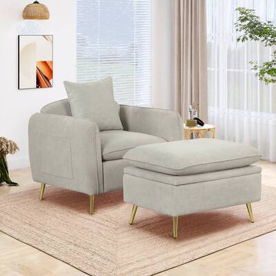 Modern Accent Chair with Ottoman and Pillow