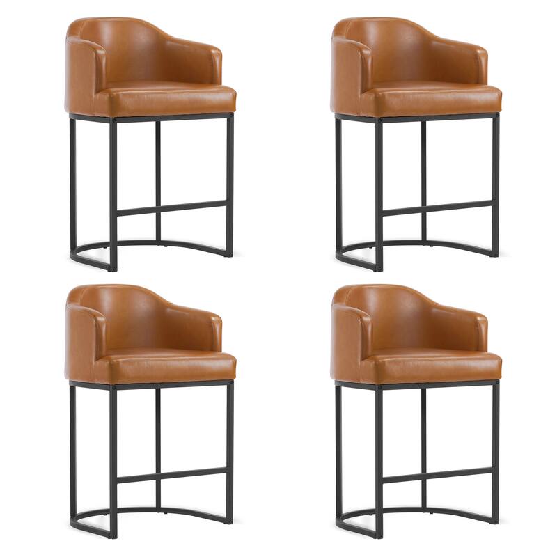 26.in Modern Set of 4 Barstool Fabric/Leather Upholstered Counter Height Stool with Metal Frame for Kitchen Island