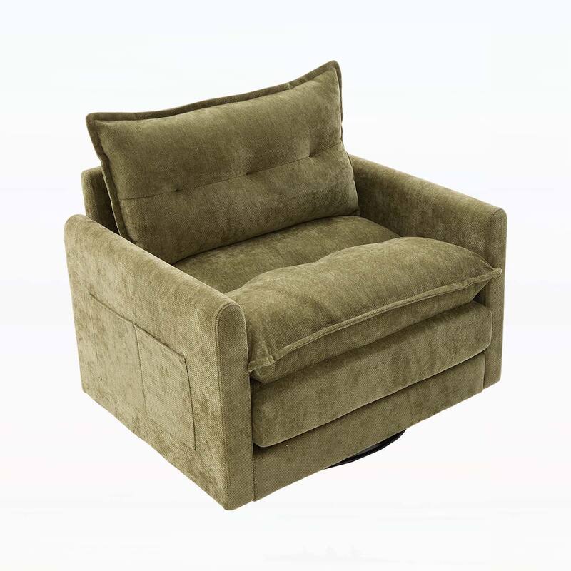 Modern Swivel Barrel Chair with Thick Padding,Metal Base,for Living Room and Bedroom