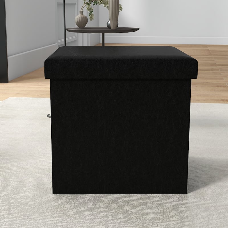 Faux Leather Folding Storage Ottoman Cube