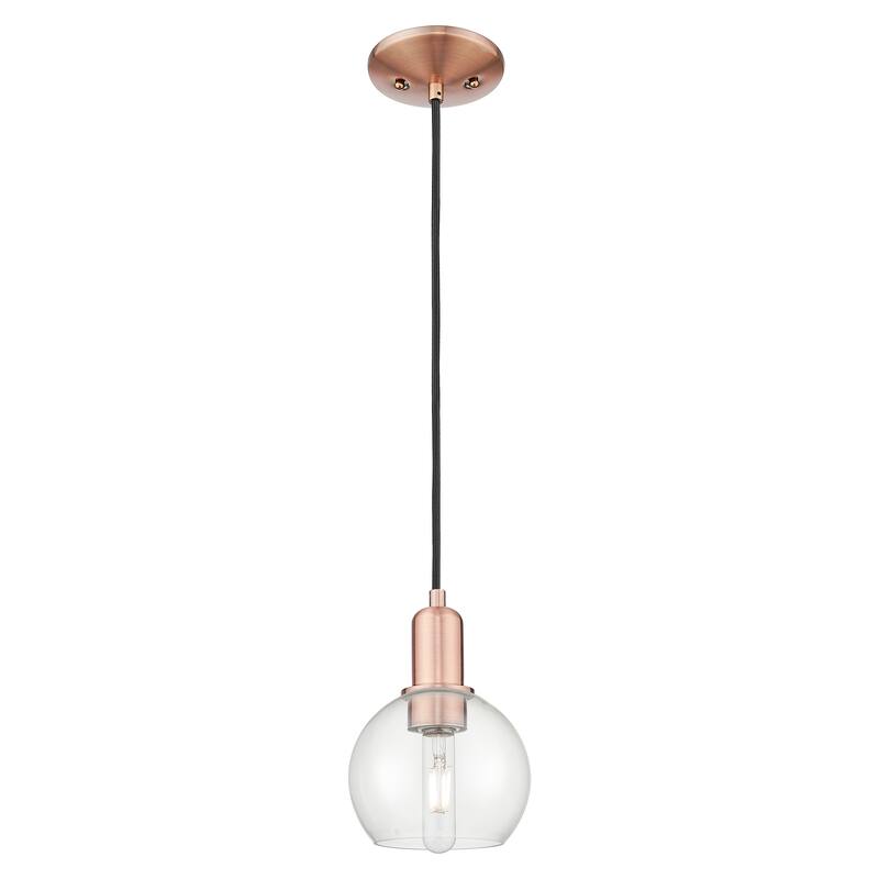 Innovations Lighting Endless Possibilities Arcadia - Athens - 1 Light 6" Cord Hung Mini Pendant - Clear/Antique Copper