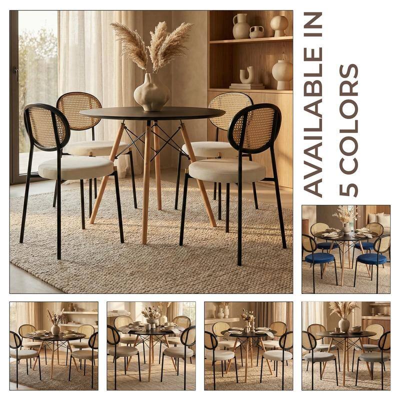Leisuremod 5-Piece Dining Set with 1 Modern Solid Wood Top Round Dining Table and 4 Velvet/Leather Upholstered Chairs
