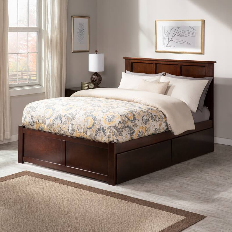 Madison King Platform Bed with Footboard and 2 Drawers in Walnut
