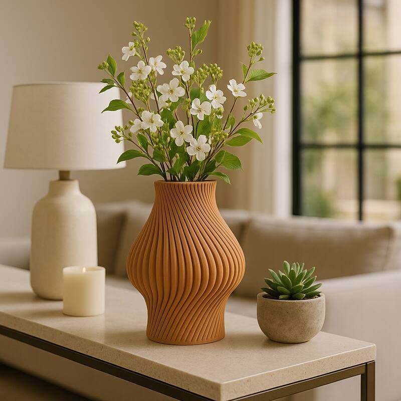 Sagebrook Home Seymour 3D Printed Vase, Apple Cinnamon, Novelty - 12" x 12" x 15"