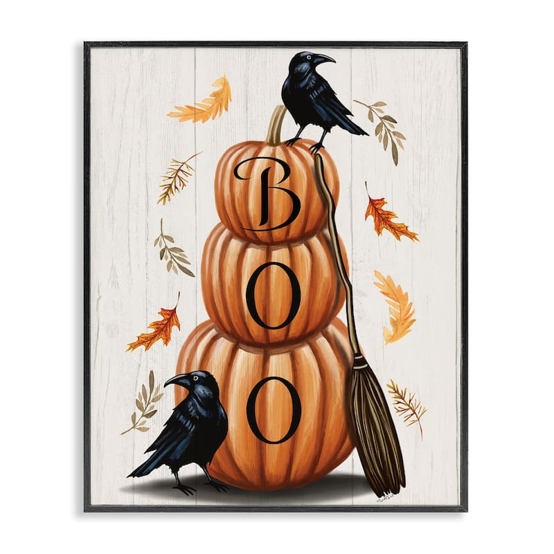 Stupell Boo Crows & Pumpkins Framed Giclee Art Design By Elizabeth Tyndall - 11 x 14 - Black