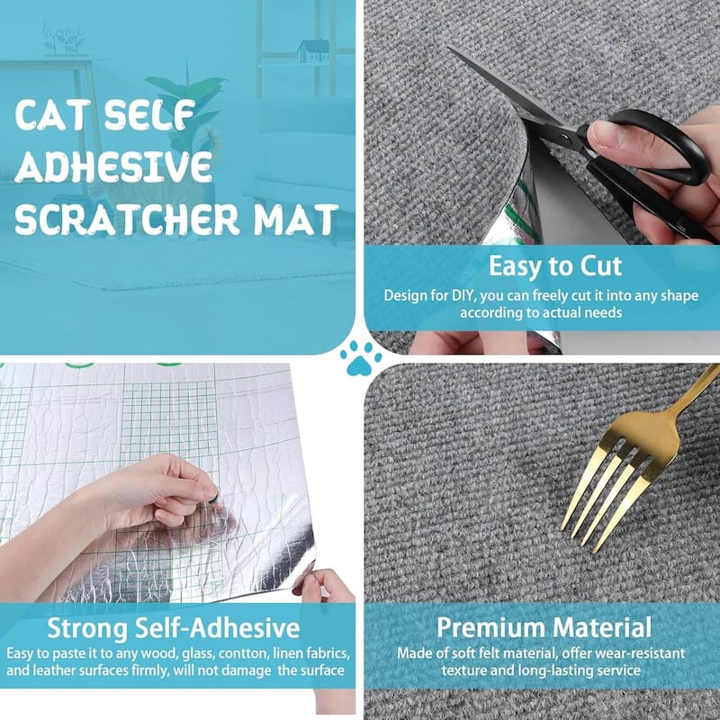 Cat Scratching Mat, Trimmable Self-Adhesive Scratcher Replacement Carpet for Cat Trees, Furniture & Walls - 15.8"Lx78.7"W