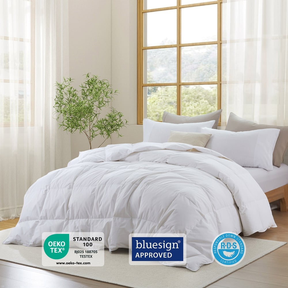 Medium Warmth 300TC Organic Cotton Down Comforter - 100% Natural, Chemical-Free, All Season Duvet Insert