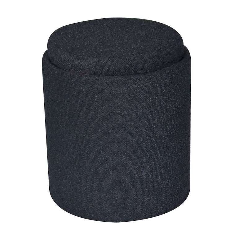 Esme Boucle Tufted Storage Ottoman with Tray in Black by Aria Home
