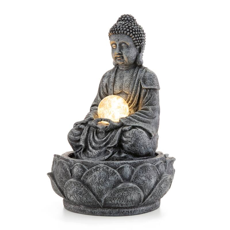 Glitzhome 12"H Zen-Style Polyresin Table Fountain with Pump and LED Light