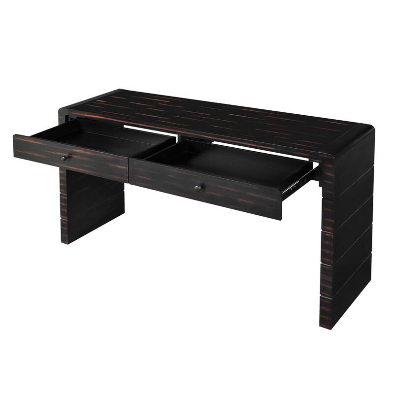 Farmhouse Rustic Console Table, Curved Storage Side Table with 2 Drawers, for Entryway, Hallway and Living Room