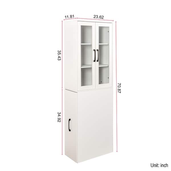 dimension image slide 3 of 4, 70.87" H Display Storage Cabinet, Modern Wooden Tall Bookshelf Bookcase, 4 Tier multi-functional pull-out storage shelf