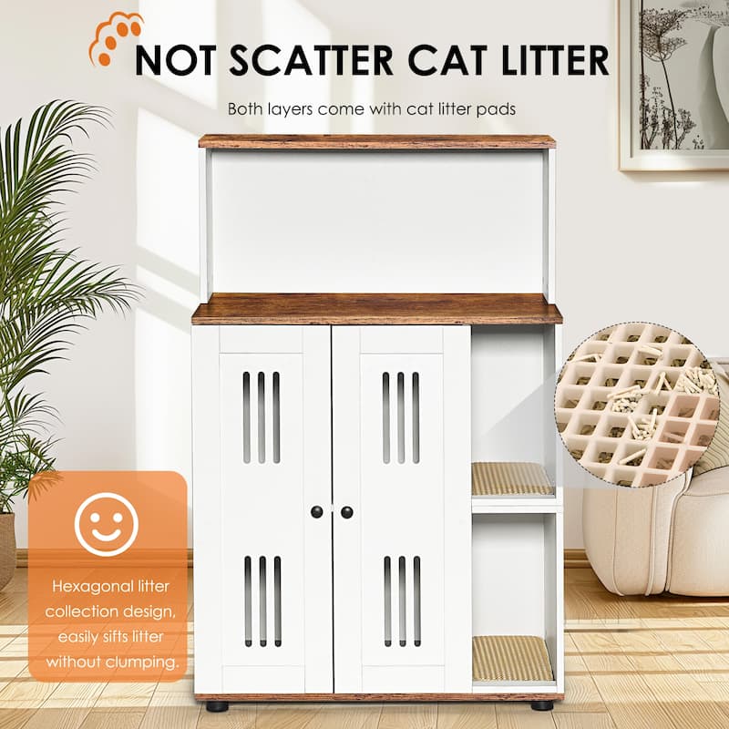 Litter Box Enclosure for 2 Cats, Hidden cat furniture, double litter cabinet, can be used as side cabinet, wash bathroom