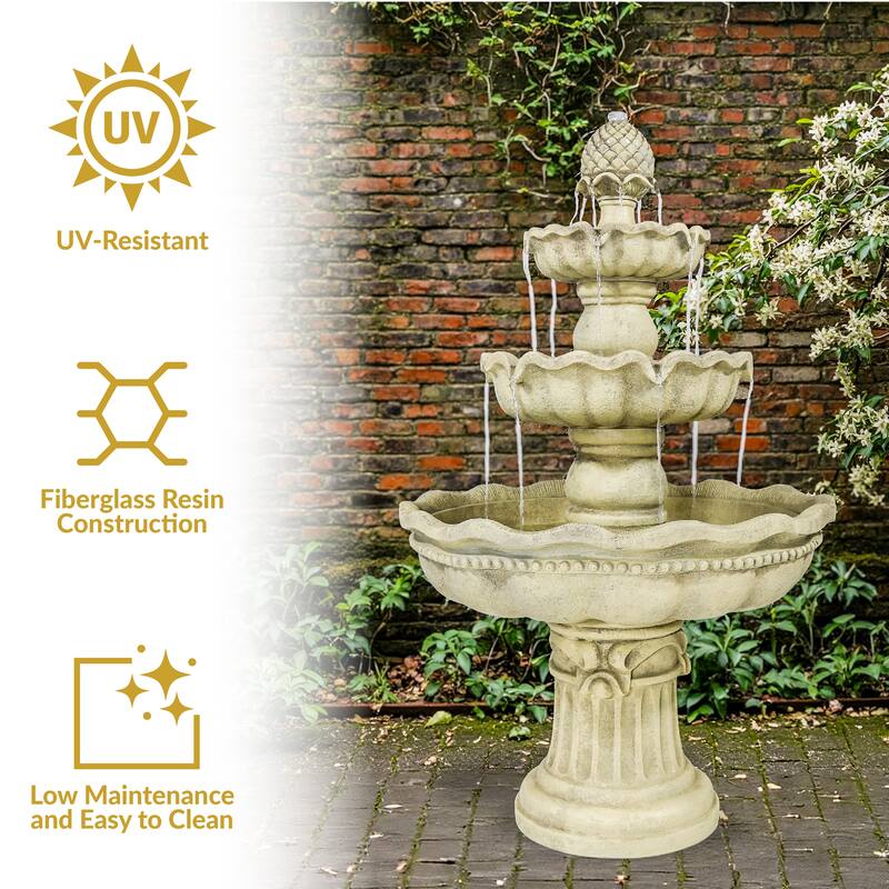 Sunnydaze 3-Tier Pineapple Garden Fountain - White - 51" H