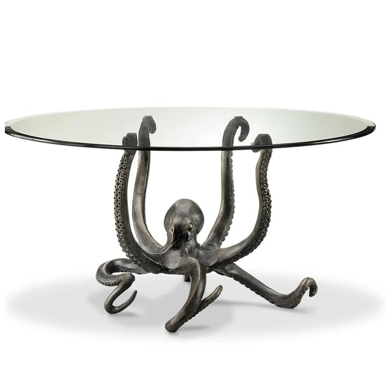 Spi Home Cast Aluminum Glass Top Octopus Coffee Table - 17.5 X 36 X 36 inches