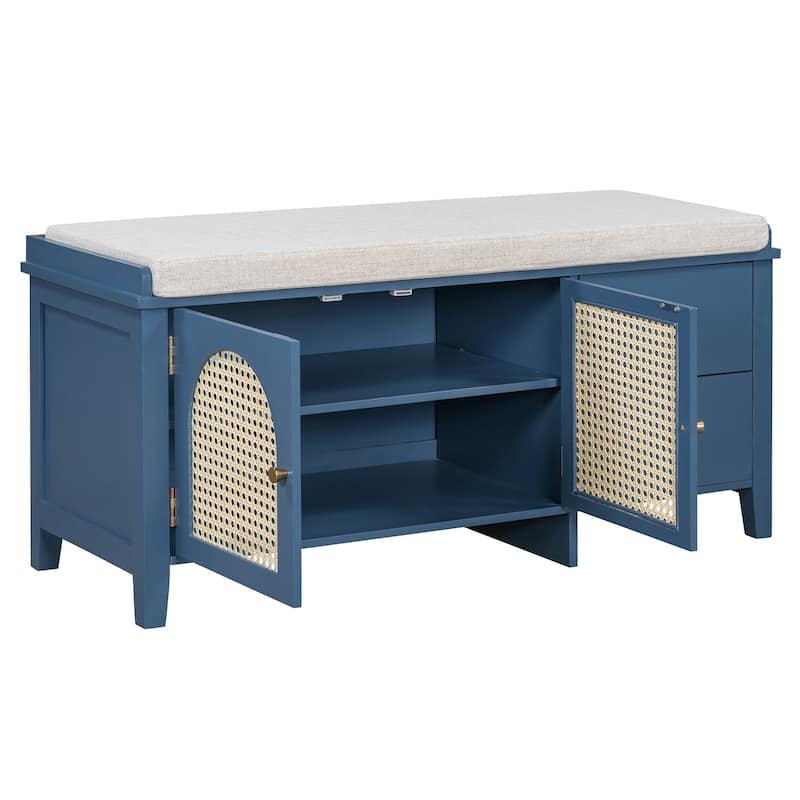 43.5 inch Shoes Bench with Cushion Storage Cabinet and 2 Drawers