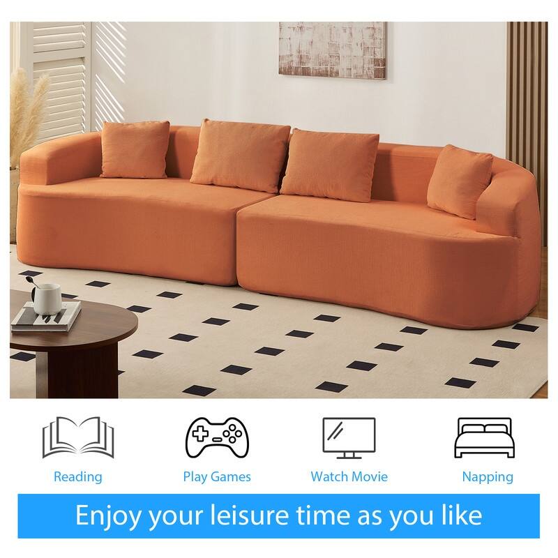 Mixoy 112" Curved Modular Sectional Sofa in Chenille Fabric Modern Minimalist Design Compressed No Assembly Required