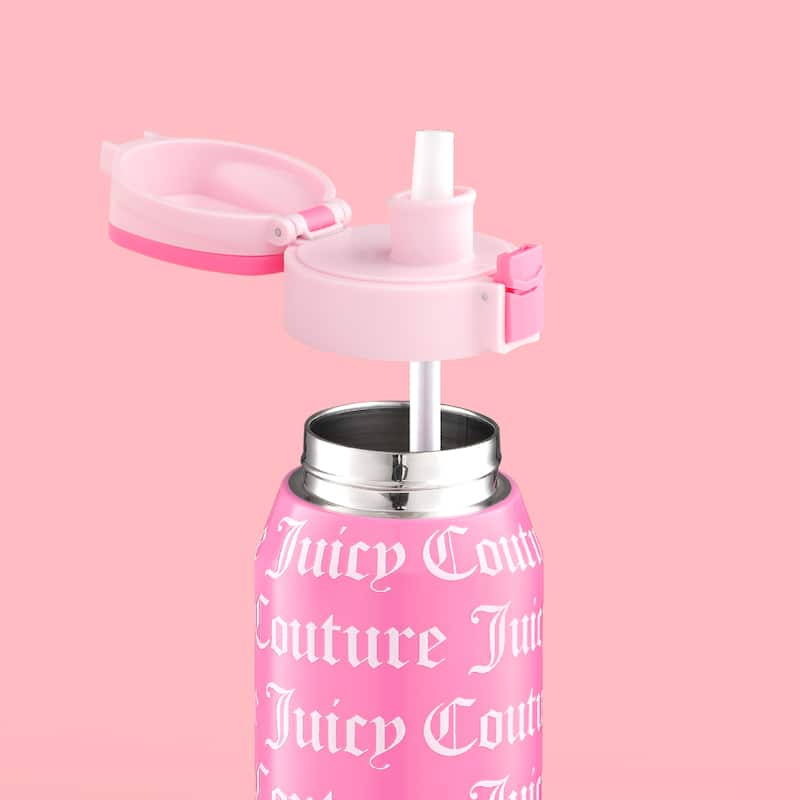 Juicy Couture Glam Getaway Hydration Stainless Steel Tumbler with Flip Top Lid
