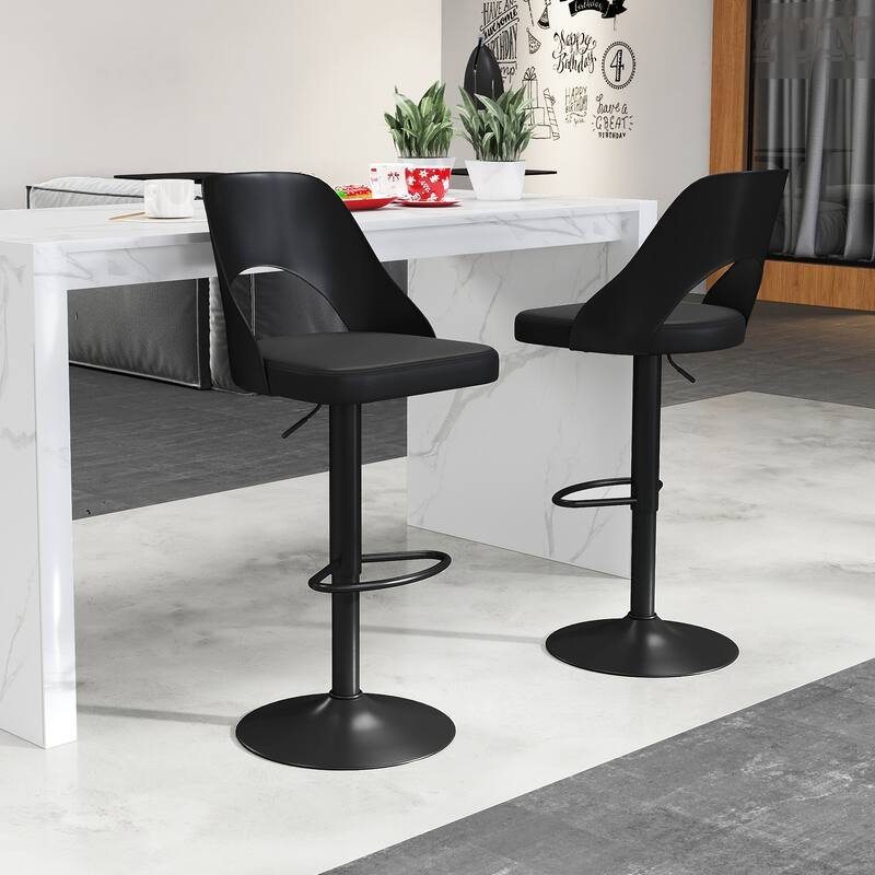 Modern Adjustable Swivel Bar Stools with PU Leather Seat and Metal Base 25 to 33 Inch Counter Height Chairs for Kitchen Island