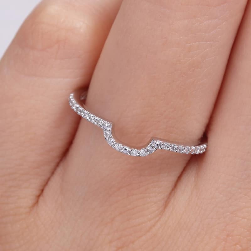 Miadora 1/10ct TDW Diamond Contour Stackable Wedding Band in 14k White Gold