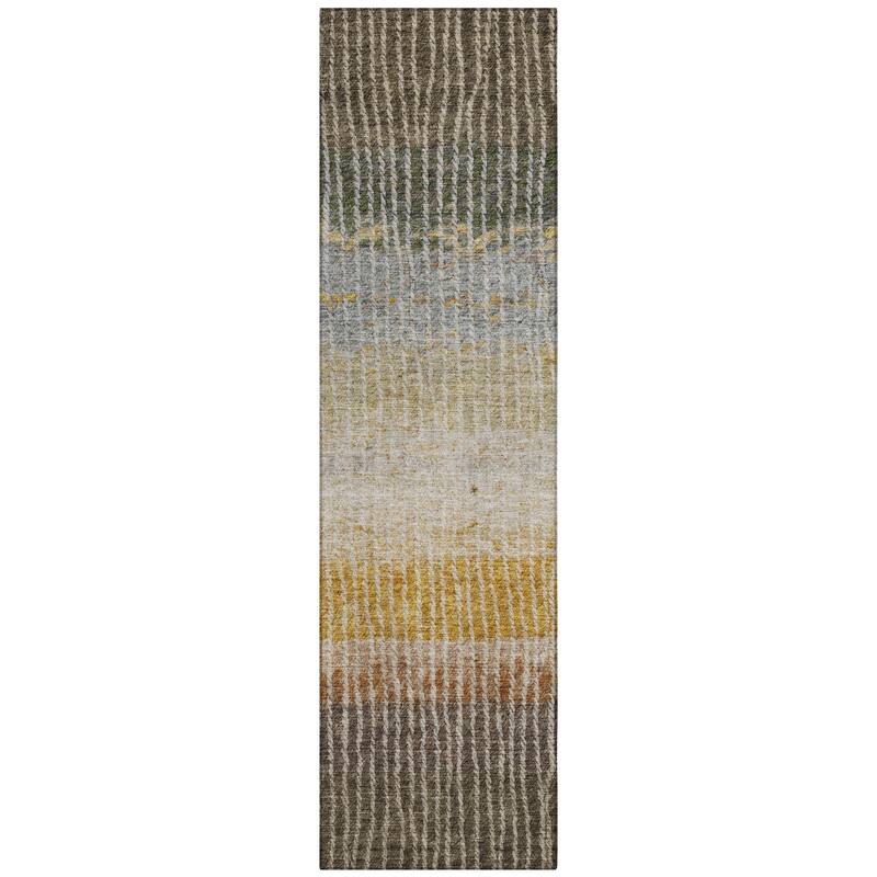 Machine Washable Indoor/ Outdoor Contemporary Stripes Chantille Rug