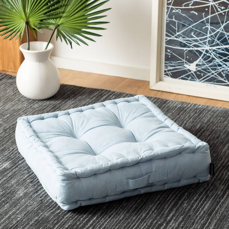 SAFAVIEH Isgard Tufted 18-inch Square Floor Pillow with Insert - Light Blue - 12Wx12L