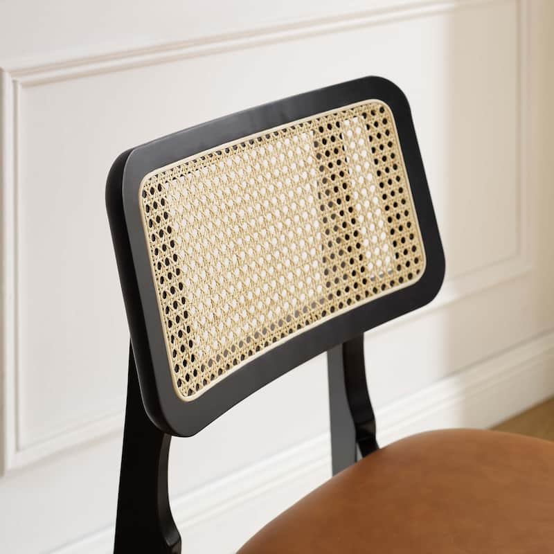 Art Leon Genuine Leahter and Cane Dining Chairs (Set of 4)
